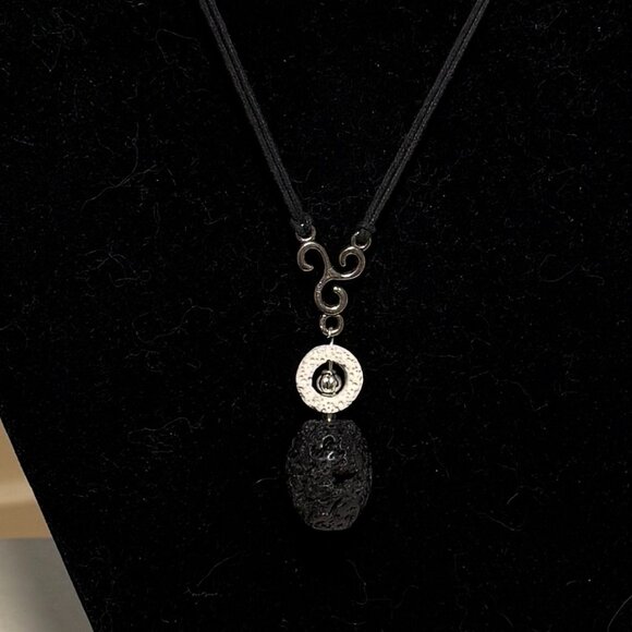 2/$20, Black & White Lava Stone Lariat Necklace, Genuine Gemstone Cord Necklace - Picture 3 of 11